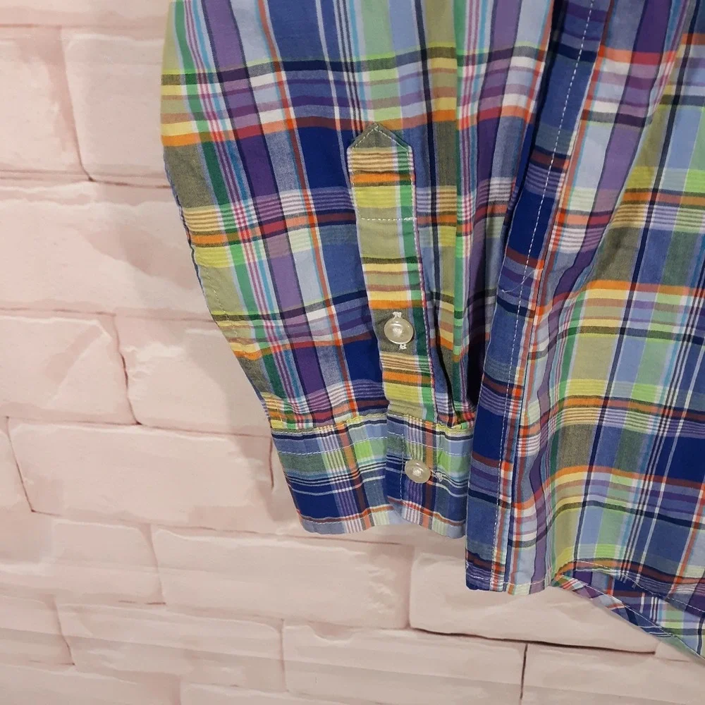 Ralph Lauren Shirt Boys Kids Size L 14-16 Blue Plaid Button Down Small Pony